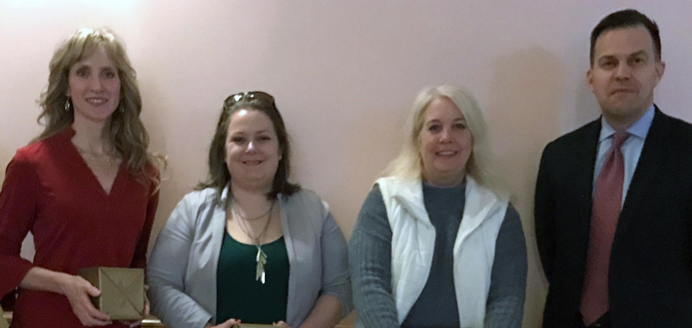 Dr. William Wagner, Director of Institute presented length of service awards to the following employees: (L to R) Laura Miller. PhD (5 years), Julia Bennett (5 years), Teri Horgan (5 years), and Dr. Wagner. Not pictured: Lori Walton (10 years).